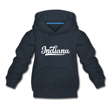 Indiana Youth Hoodie - Hand Lettered Youth Indiana Hooded Sweatshirt - navy