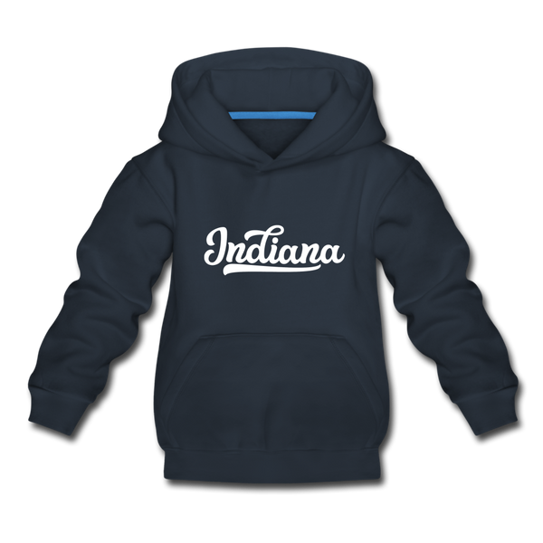 Indiana Youth Hoodie - Hand Lettered Youth Indiana Hooded Sweatshirt - navy