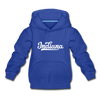 Indiana Youth Hoodie - Hand Lettered Youth Indiana Hooded Sweatshirt - royal blue