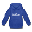 Indiana Youth Hoodie - Hand Lettered Youth Indiana Hooded Sweatshirt - royal blue