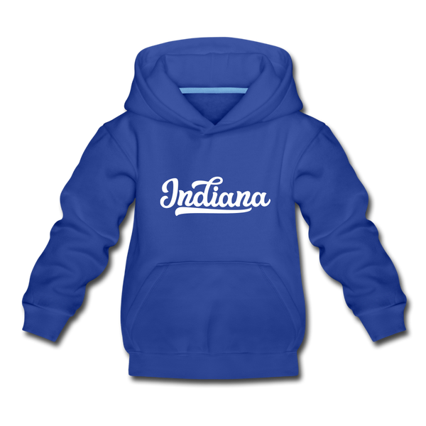 Indiana Youth Hoodie - Hand Lettered Youth Indiana Hooded Sweatshirt - royal blue