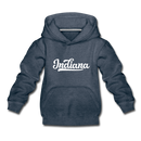Indiana Youth Hoodie - Hand Lettered Youth Indiana Hooded Sweatshirt - heather denim