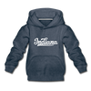 Indiana Youth Hoodie - Hand Lettered Youth Indiana Hooded Sweatshirt - heather denim