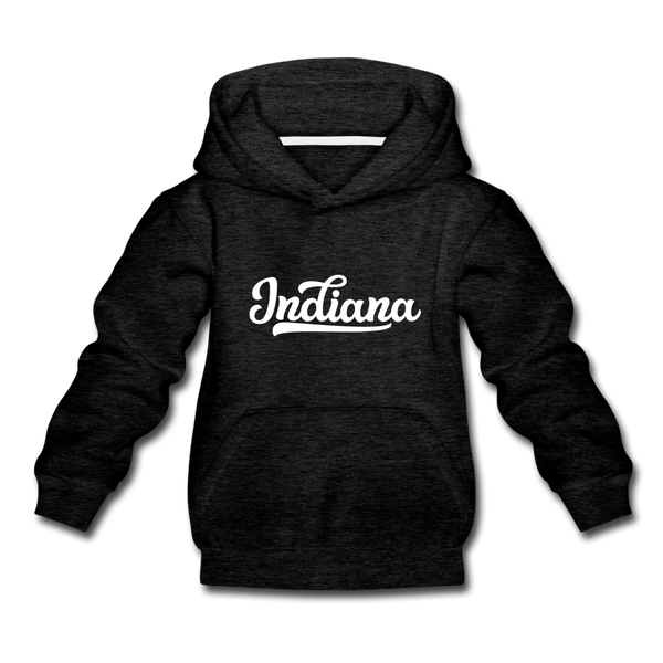 Indiana Youth Hoodie - Hand Lettered Youth Indiana Hooded Sweatshirt - charcoal gray