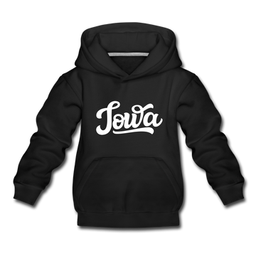 Iowa Youth Hoodie - Hand Lettered Youth Iowa Hooded Sweatshirt - black