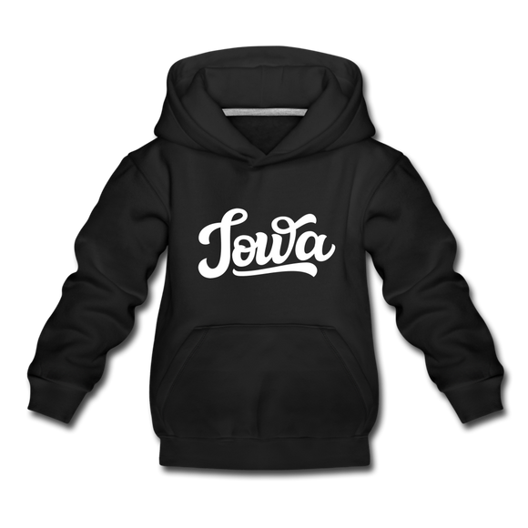 Iowa Youth Hoodie - Hand Lettered Youth Iowa Hooded Sweatshirt - black