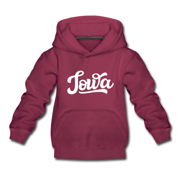 Iowa Youth Hoodie - Hand Lettered Youth Iowa Hooded Sweatshirt - burgundy