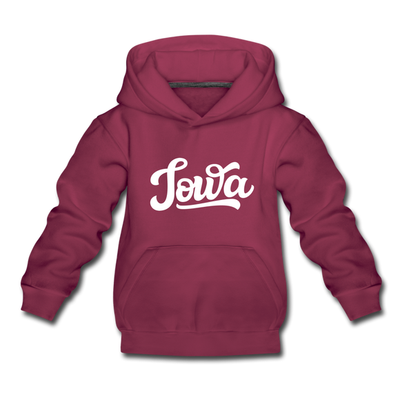 Iowa Youth Hoodie - Hand Lettered Youth Iowa Hooded Sweatshirt - burgundy