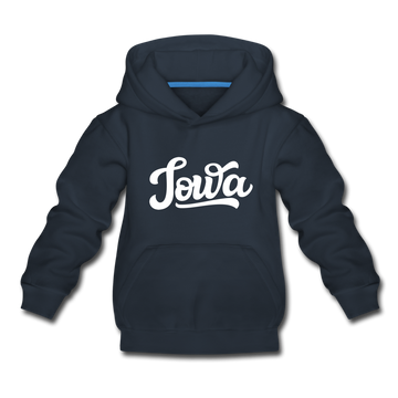 Iowa Youth Hoodie - Hand Lettered Youth Iowa Hooded Sweatshirt - navy