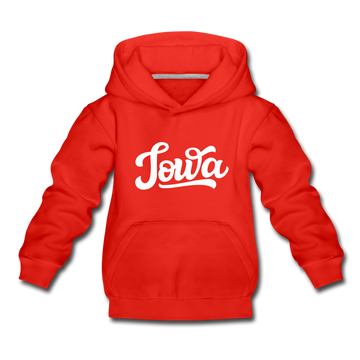 Iowa Youth Hoodie - Hand Lettered Youth Iowa Hooded Sweatshirt - red