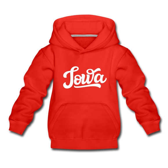 Iowa Youth Hoodie - Hand Lettered Youth Iowa Hooded Sweatshirt - red