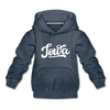 Iowa Youth Hoodie - Hand Lettered Youth Iowa Hooded Sweatshirt - heather denim