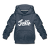 Iowa Youth Hoodie - Hand Lettered Youth Iowa Hooded Sweatshirt - heather denim