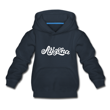Arizona Youth Hoodie - Hand Lettered Youth Arizona Hooded Sweatshirt - navy
