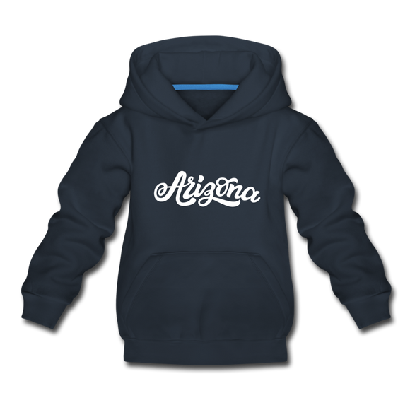 Arizona Youth Hoodie - Hand Lettered Youth Arizona Hooded Sweatshirt - navy