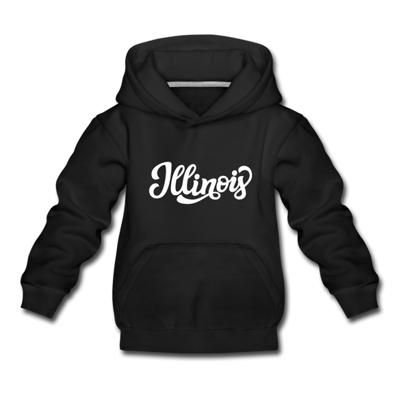 Illinois Youth Hoodie - Hand Lettered Youth Illinois Hooded Sweatshirt - black