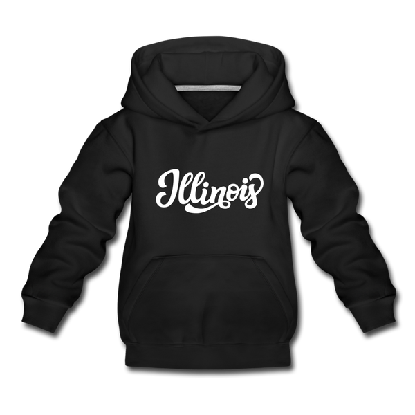 Illinois Youth Hoodie - Hand Lettered Youth Illinois Hooded Sweatshirt - black