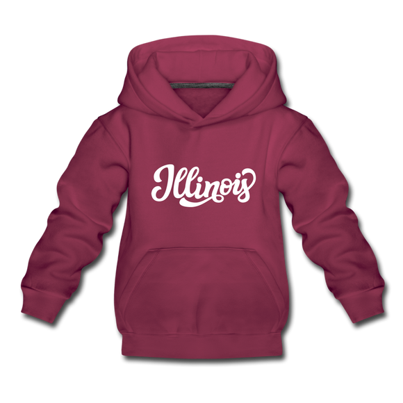 Illinois Youth Hoodie - Hand Lettered Youth Illinois Hooded Sweatshirt - burgundy