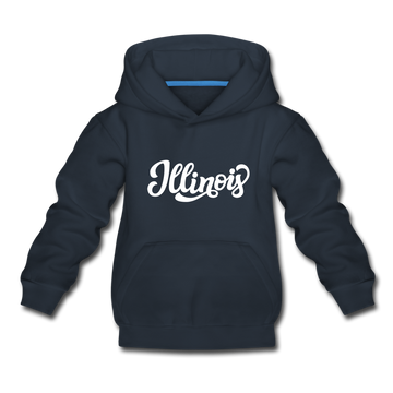 Illinois Youth Hoodie - Hand Lettered Youth Illinois Hooded Sweatshirt - navy