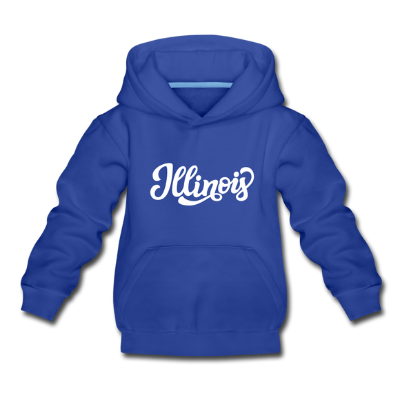 Illinois Youth Hoodie - Hand Lettered Youth Illinois Hooded Sweatshirt - royal blue