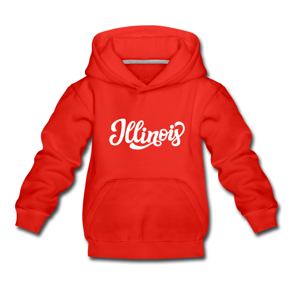Illinois Youth Hoodie - Hand Lettered Youth Illinois Hooded Sweatshirt - red