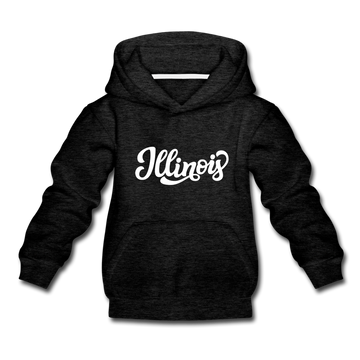Illinois Youth Hoodie - Hand Lettered Youth Illinois Hooded Sweatshirt - charcoal gray