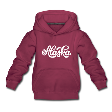 Alaska Youth Hoodie - Hand Lettered Youth Alaska Hooded Sweatshirt - burgundy