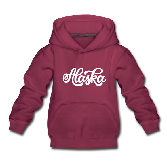 Alaska Youth Hoodie - Hand Lettered Youth Alaska Hooded Sweatshirt - burgundy