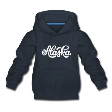 Alaska Youth Hoodie - Hand Lettered Youth Alaska Hooded Sweatshirt - navy