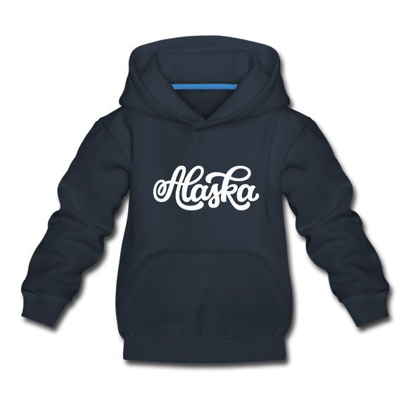 Alaska Youth Hoodie - Hand Lettered Youth Alaska Hooded Sweatshirt - navy