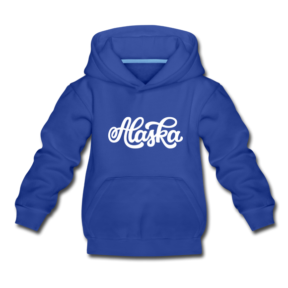 Alaska Youth Hoodie - Hand Lettered Youth Alaska Hooded Sweatshirt - royal blue