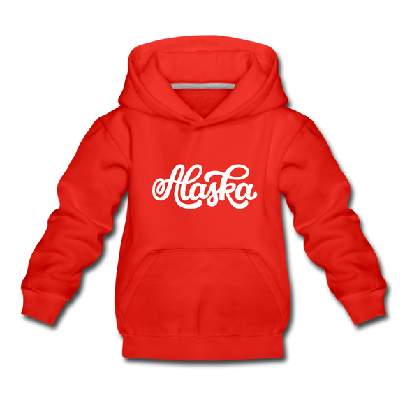 Alaska Youth Hoodie - Hand Lettered Youth Alaska Hooded Sweatshirt - red