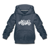 Alaska Youth Hoodie - Hand Lettered Youth Alaska Hooded Sweatshirt - heather denim