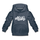 Alaska Youth Hoodie - Hand Lettered Youth Alaska Hooded Sweatshirt - heather denim