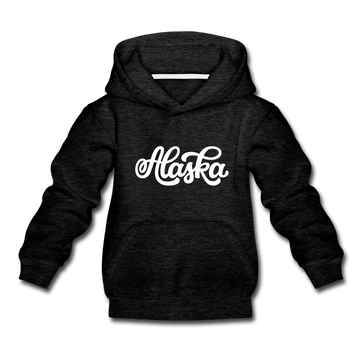 Alaska Youth Hoodie - Hand Lettered Youth Alaska Hooded Sweatshirt - charcoal gray