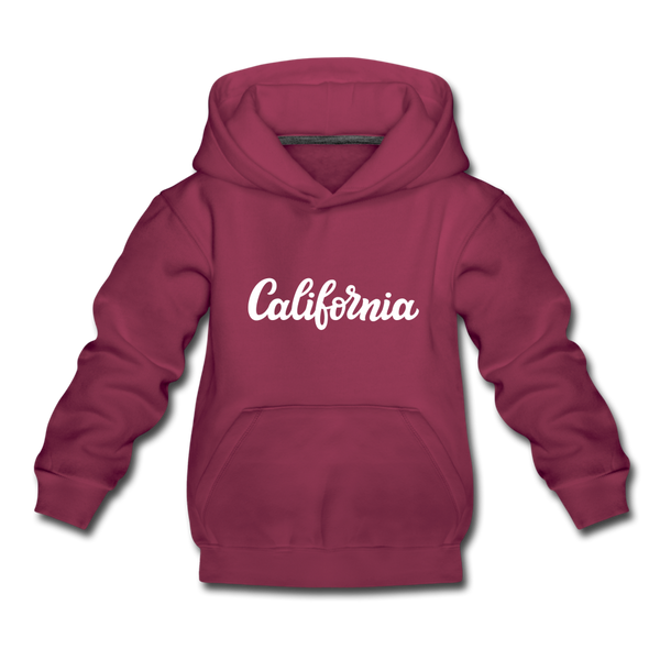 California Youth Hoodie - Hand Lettered Youth California Hooded Sweatshirt - burgundy