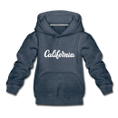California Youth Hoodie - Hand Lettered Youth California Hooded Sweatshirt - heather denim