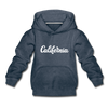 California Youth Hoodie - Hand Lettered Youth California Hooded Sweatshirt - heather denim