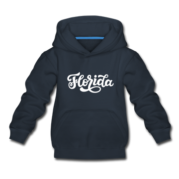 Florida Youth Hoodie - Hand Lettered Youth Florida Hooded Sweatshirt - navy