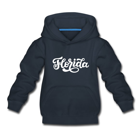 Florida Youth Hoodie - Hand Lettered Youth Florida Hooded Sweatshirt - navy