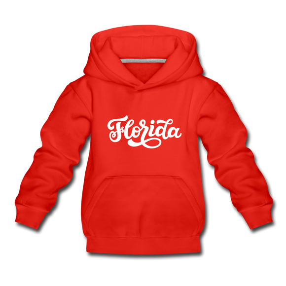 Florida Youth Hoodie - Hand Lettered Youth Florida Hooded Sweatshirt - red