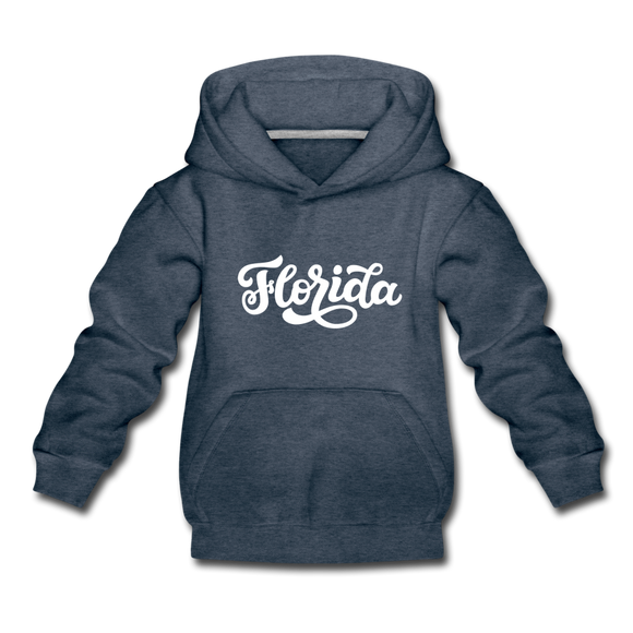 Florida Youth Hoodie - Hand Lettered Youth Florida Hooded Sweatshirt - heather denim
