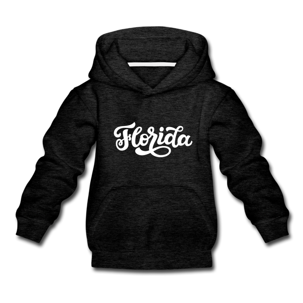 Florida Youth Hoodie - Hand Lettered Youth Florida Hooded Sweatshirt - charcoal gray