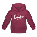 Idaho Youth Hoodie - Hand Lettered Youth Idaho Hooded Sweatshirt - burgundy