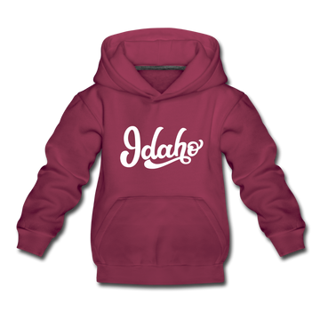 Idaho Youth Hoodie - Hand Lettered Youth Idaho Hooded Sweatshirt - burgundy