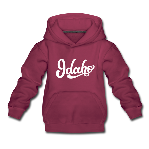Idaho Youth Hoodie - Hand Lettered Youth Idaho Hooded Sweatshirt - burgundy
