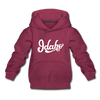 Idaho Youth Hoodie - Hand Lettered Youth Idaho Hooded Sweatshirt - burgundy