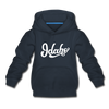 Idaho Youth Hoodie - Hand Lettered Youth Idaho Hooded Sweatshirt - navy