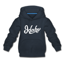 Idaho Youth Hoodie - Hand Lettered Youth Idaho Hooded Sweatshirt - navy