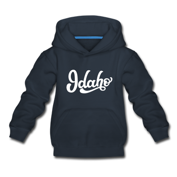 Idaho Youth Hoodie - Hand Lettered Youth Idaho Hooded Sweatshirt - navy